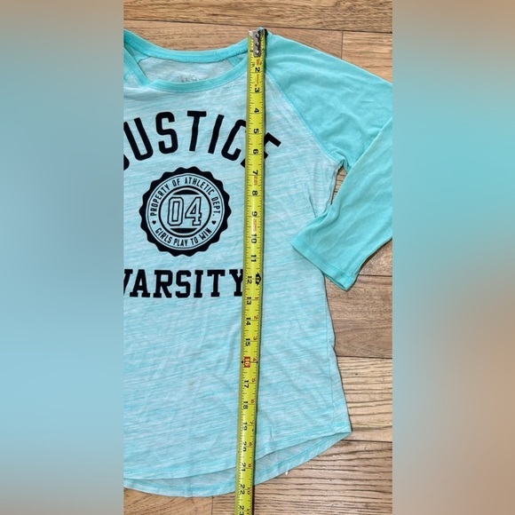 Justice Teal Green Heathered Raglan 3/4 Sleeve Sporty Tee Shirt Girls Size 10 - Picture 6 of 7
